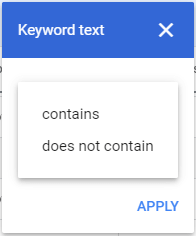 Google Keyword Planner keyword text filter