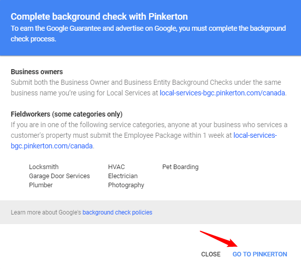 Background check through Pinkerton