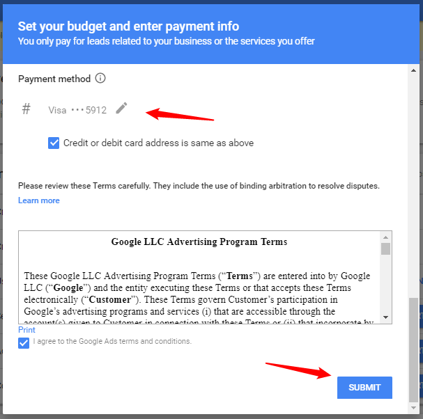 Specify your payment method