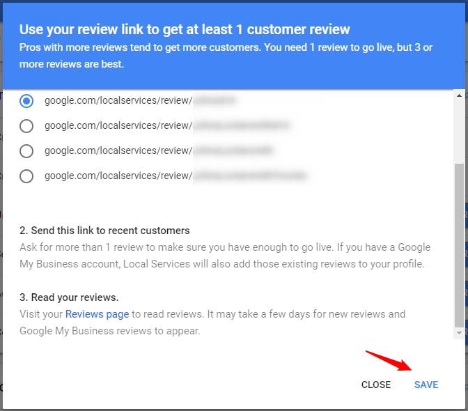 Review link for local services ad